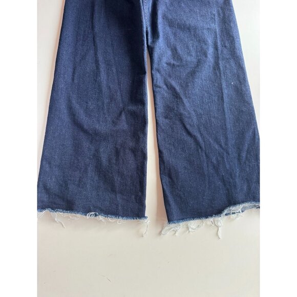 ZARA Dark Indigo Front Pocket High Rise Wide Leg Raw Hem Jeans, Size 2/24 - Picture 7 of 14